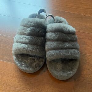 UGG Gray Faux Fur Slippers